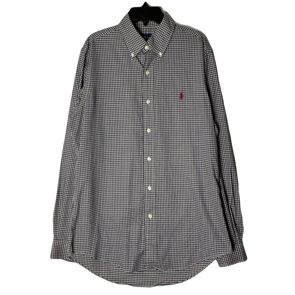 Ralph Lauren Checkered Button Down Shirt S Long Sleeve Red Small Pony Embroidery
